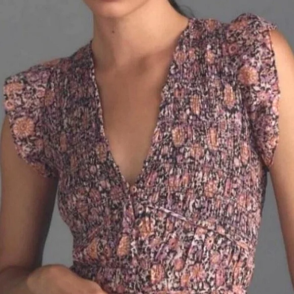🏷️ Anthropologie Peregrine Midi Autumn Floral Ruffle Sleeve Dress Size 2X - Picture 2 of 5